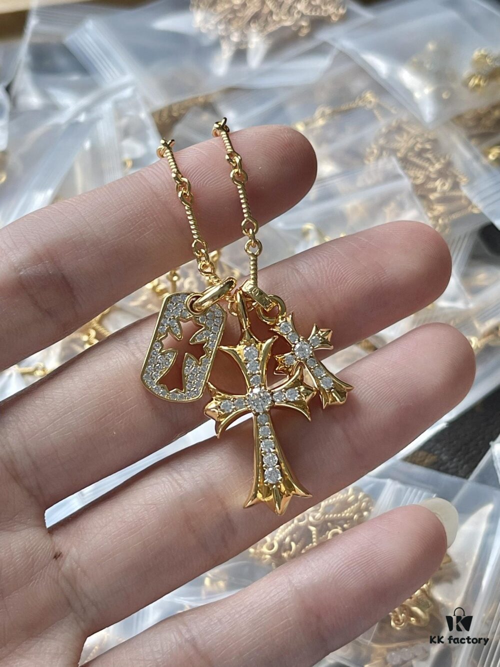 Chrome Hearts Double Cross Necklace with Dog Tag