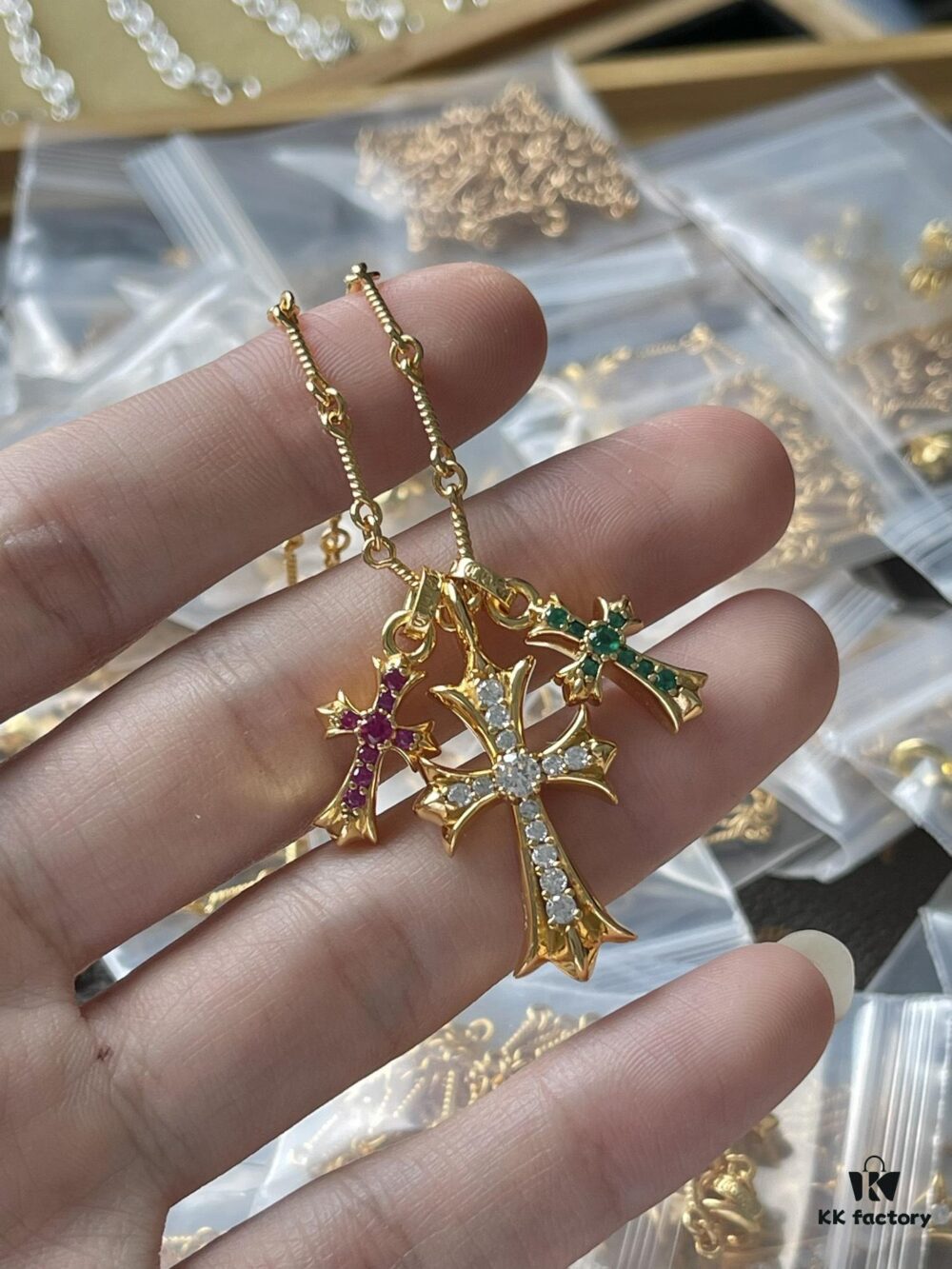 Chrome Hearts Thirty Cross Necklace with White Diamonds and Colored Diamonds