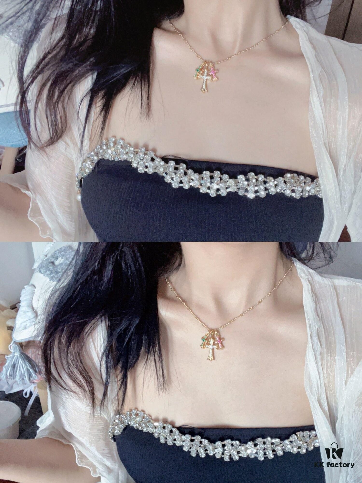 Chrome Hearts Thirty Cross Necklace with White Diamonds and Colored Diamonds