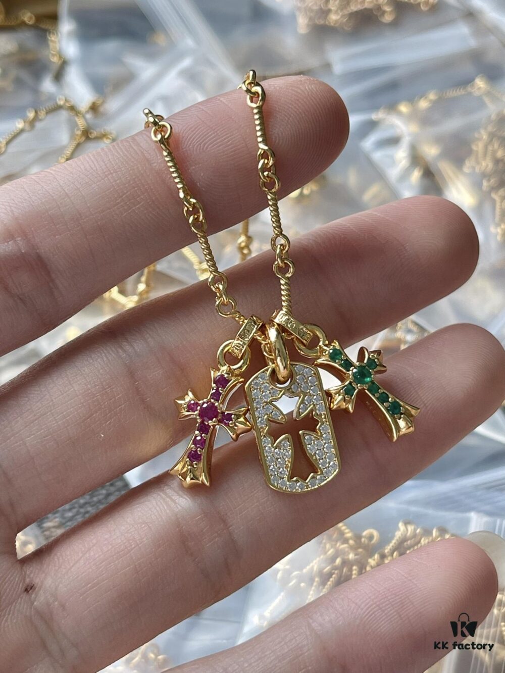 Chrome Hearts Military Medal with Colorful Diamond Small Cross