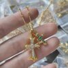 Chrome Hearts Double Cross Necklace with White and Green Diamonds
