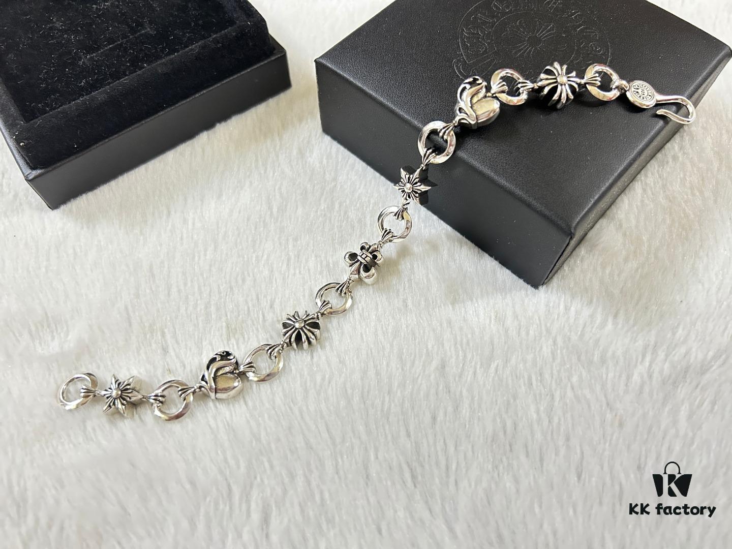 Chrome Hearts Heart-Shaped Cross Anchor Bracelet, Length: 18-20 cm