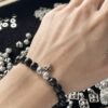 Chrome Hearts 8mm Obsidian Cross Bracelet