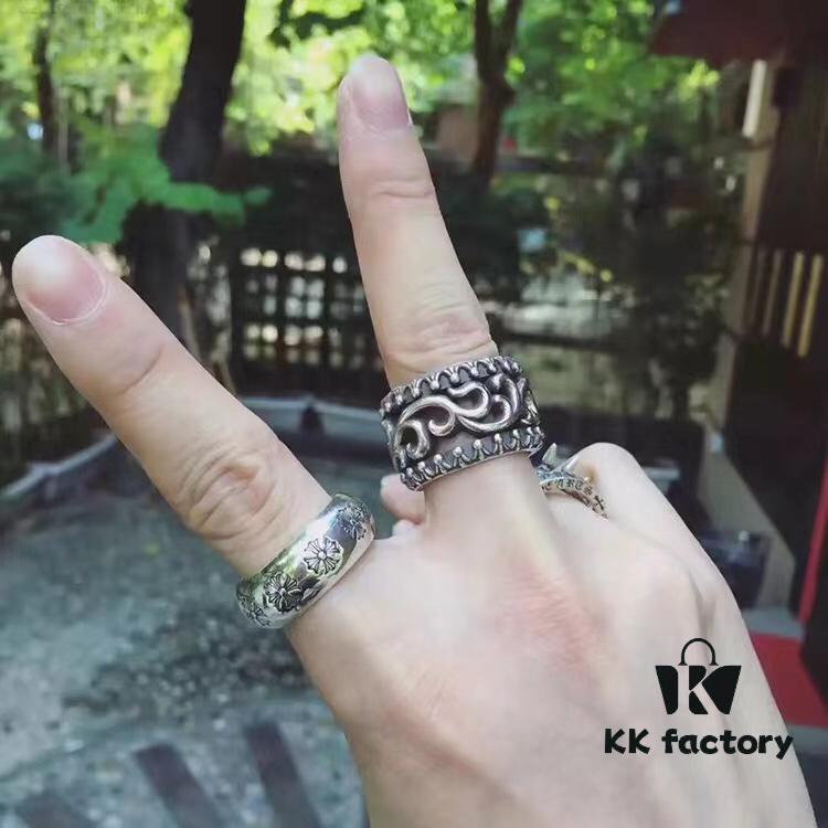 High-End Chrome Hearts Thick Round Ring with Cross Design