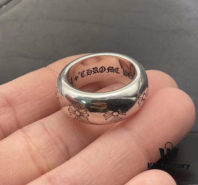 High-End Chrome Hearts Thick Round Ring with Cross Design