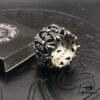 High-Version Chrome Hearts Round Grave Ring, Redefining Chrome Hearts Quality Compared to Thin and Flat Counterfeit Versions on the Market. Features Handwritten Engraving on Inner Band, Asymmetrical Cross Design with Elegant Curves and Distinct Layers. Sizes 5-11