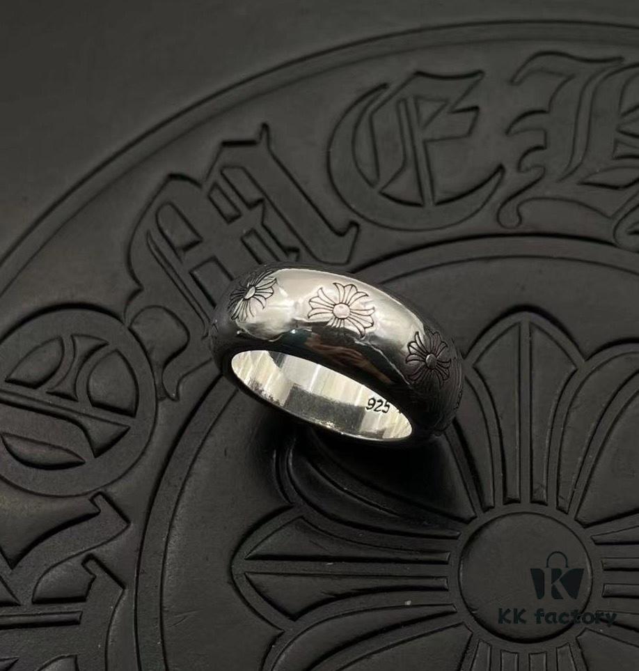 High-End Chrome Hearts Thick Round Ring with Cross Design
