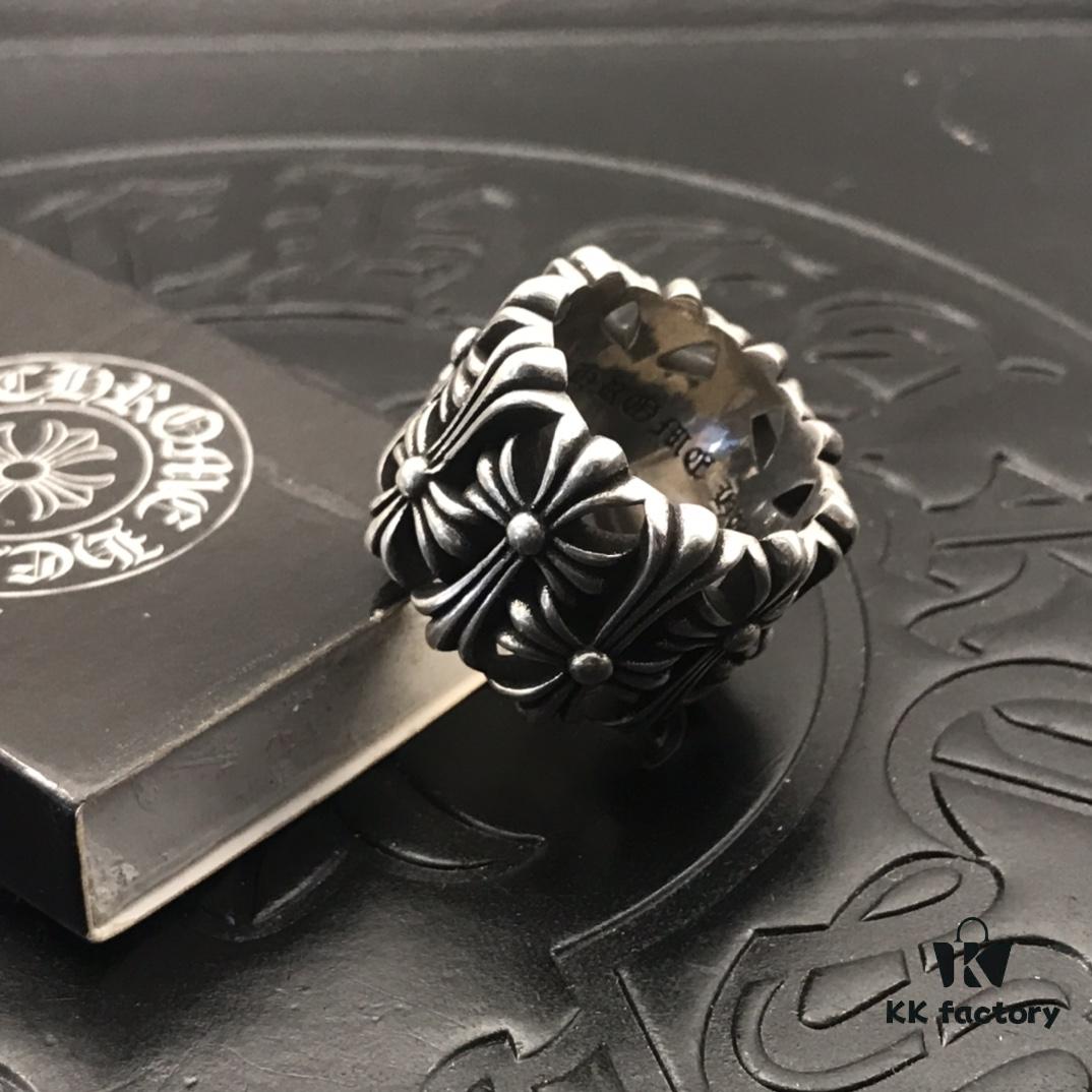 High-Version Chrome Hearts Round Grave Ring, Redefining Chrome Hearts Quality Compared to Thin and Flat Counterfeit Versions on the Market. Features Handwritten Engraving on Inner Band, Asymmetrical Cross Design with Elegant Curves and Distinct Layers. Sizes 5-11