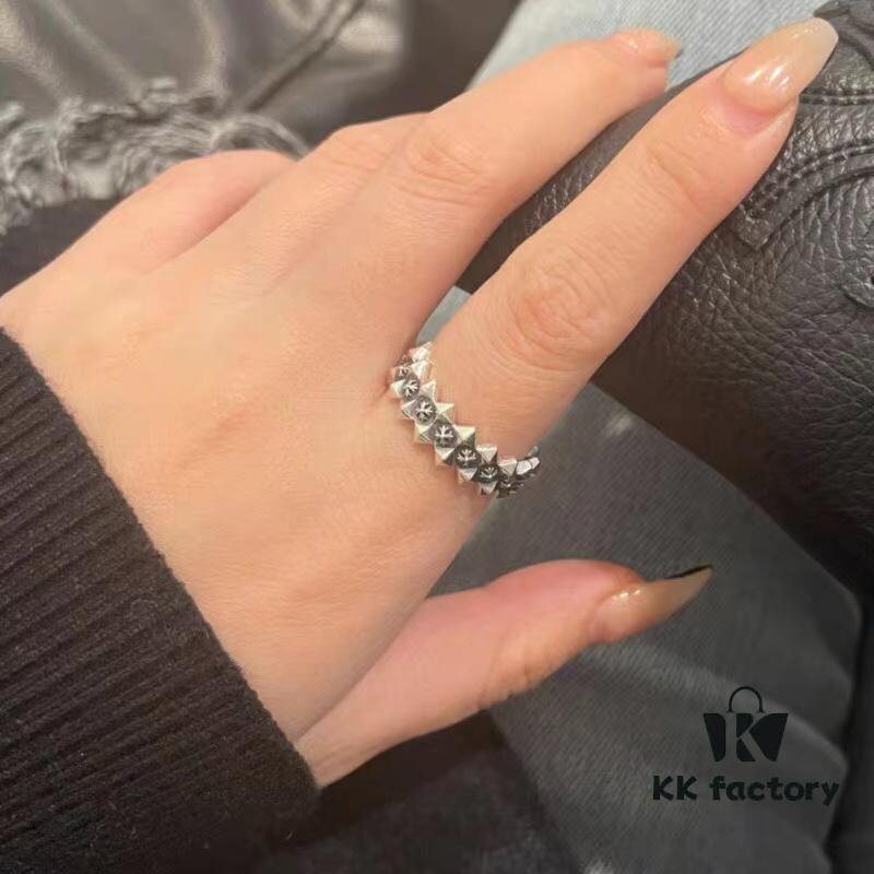 High-End Chrome Hearts Rivet Cross Ring