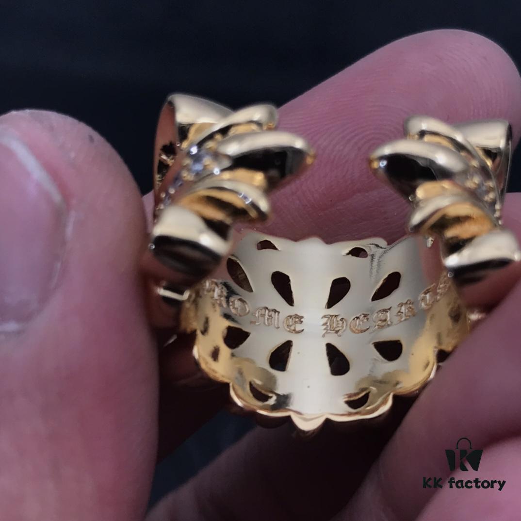 CHROME HEARTS High-Replica Cross Open-Band Ring with Diamond Inlay in 22K Gold