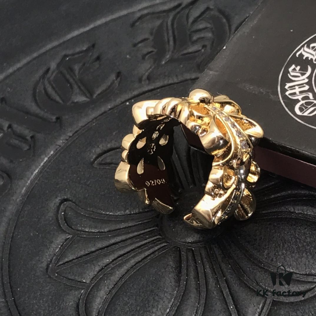CHROME HEARTS High-Replica Cross Open-Band Ring with Diamond Inlay in 22K Gold