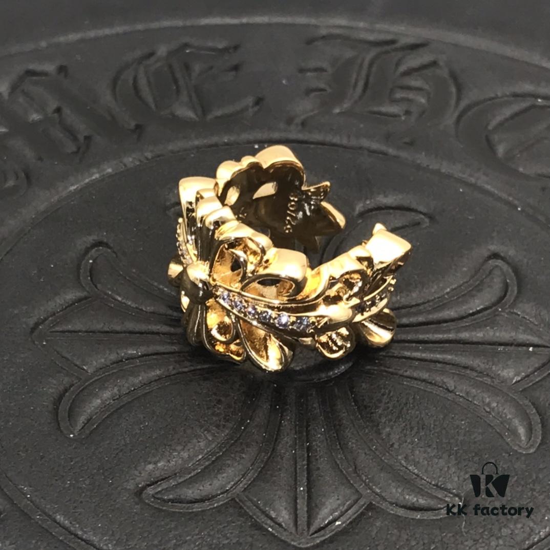 CHROME HEARTS High-Replica Cross Open-Band Ring with Diamond Inlay in 22K Gold