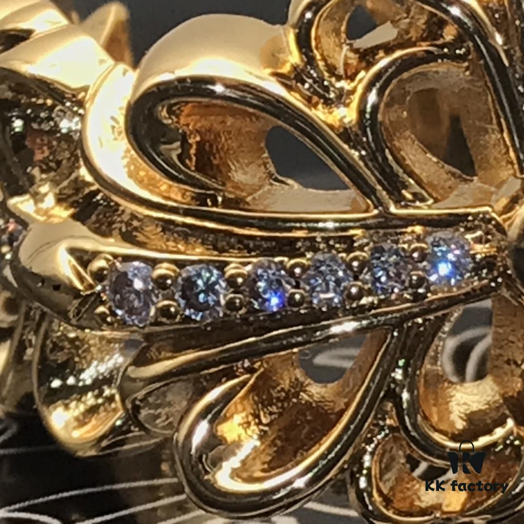 CHROME HEARTS High-Replica Cross Open-Band Ring with Diamond Inlay in 22K Gold