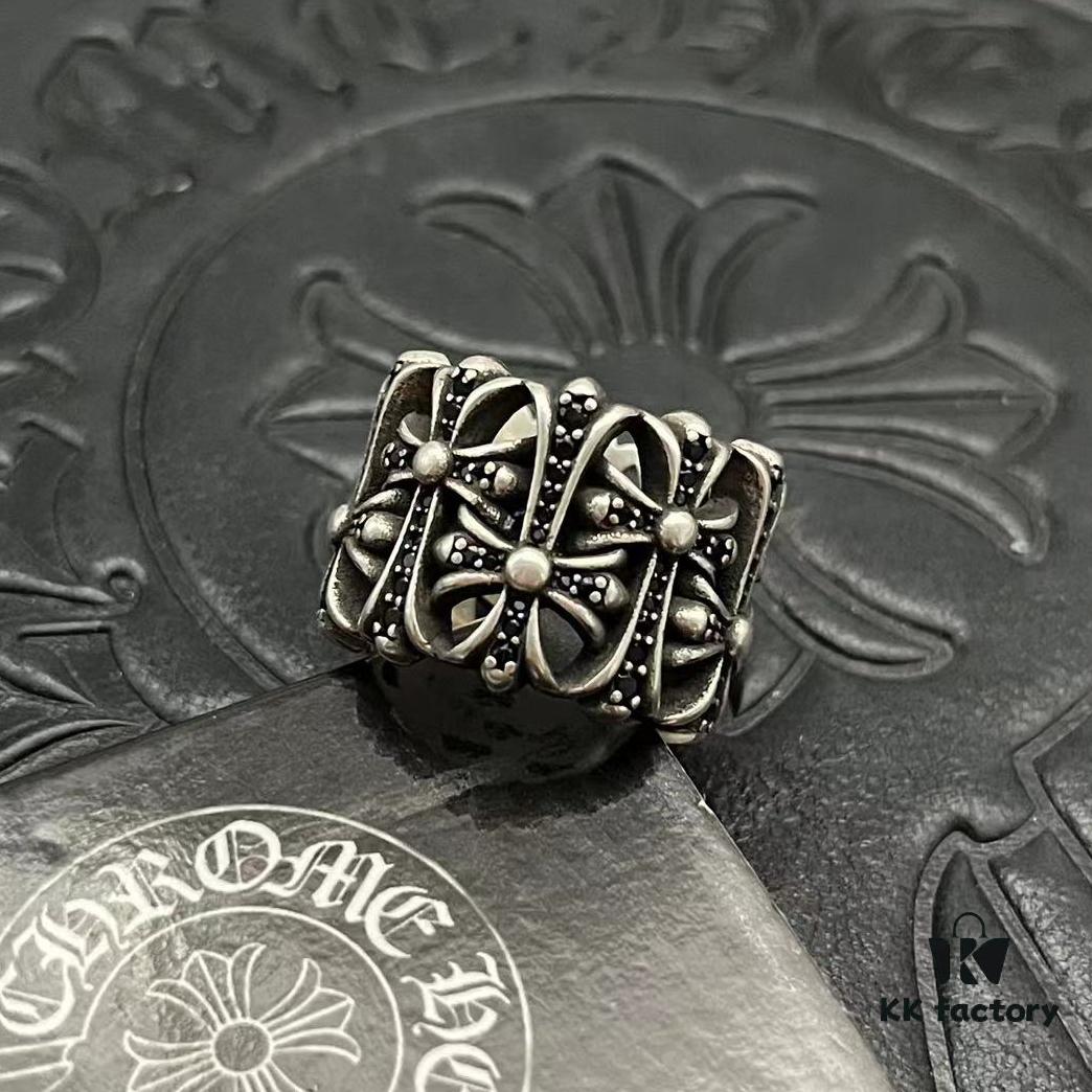 CHROME HEARTS High-End Cremation Cross Diamond-Inlaid Ring