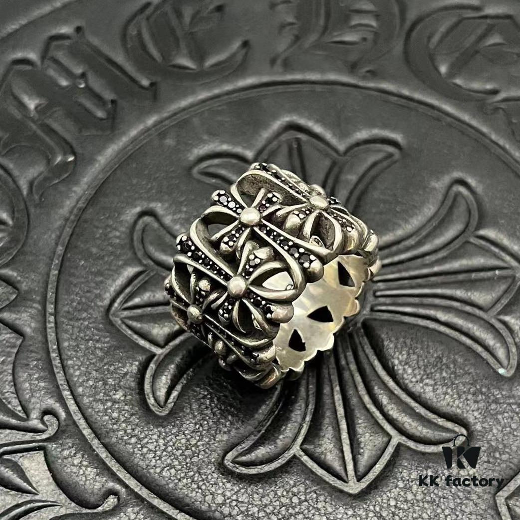 CHROME HEARTS High-End Cremation Cross Diamond-Inlaid Ring