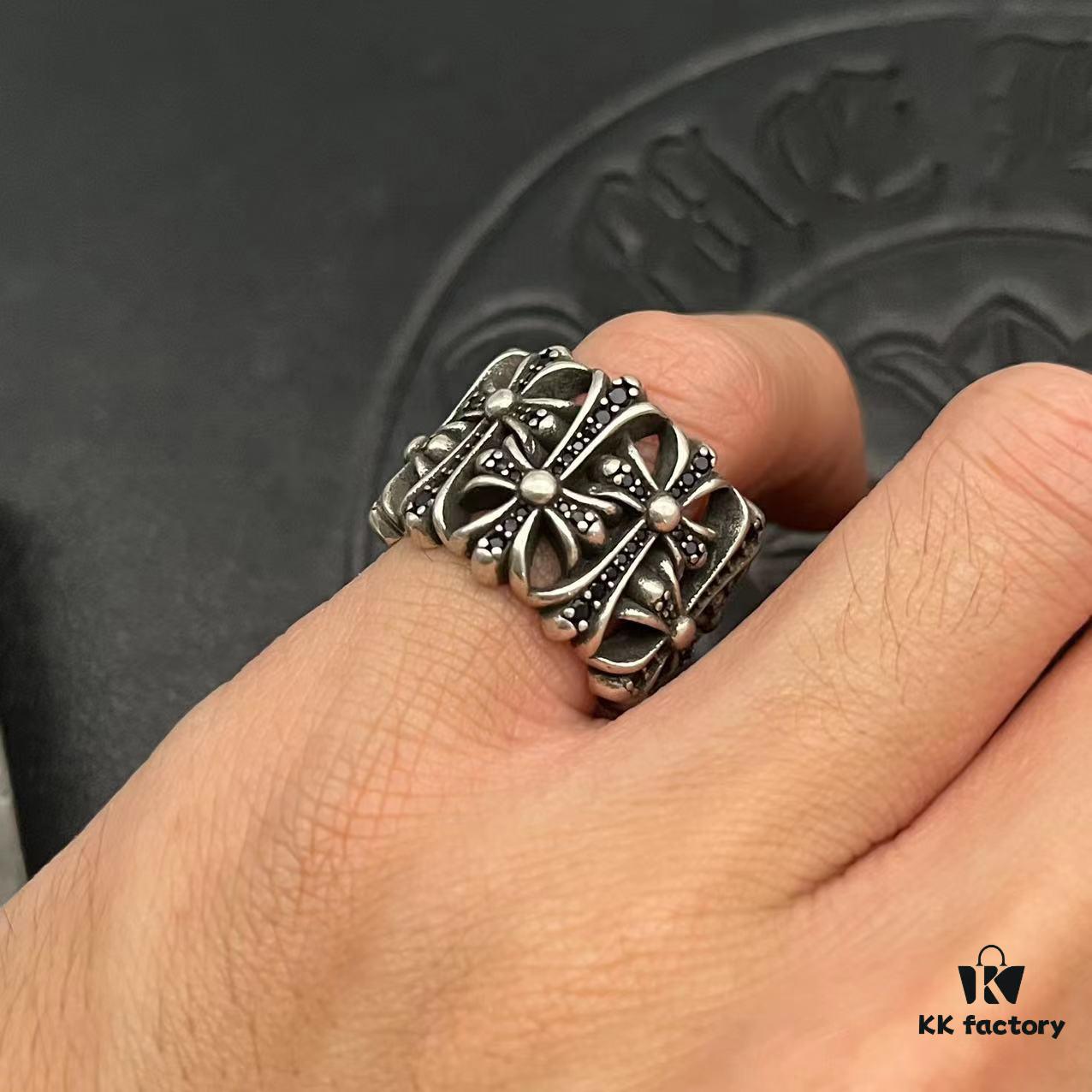CHROME HEARTS High-End Cremation Cross Diamond-Inlaid Ring