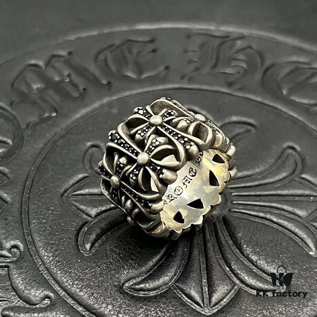 CHROME HEARTS High-End Cremation Cross Diamond-Inlaid Ring