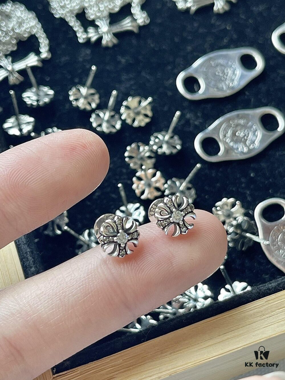 Chrome Hearts Full Diamond Cross Stud Earrings