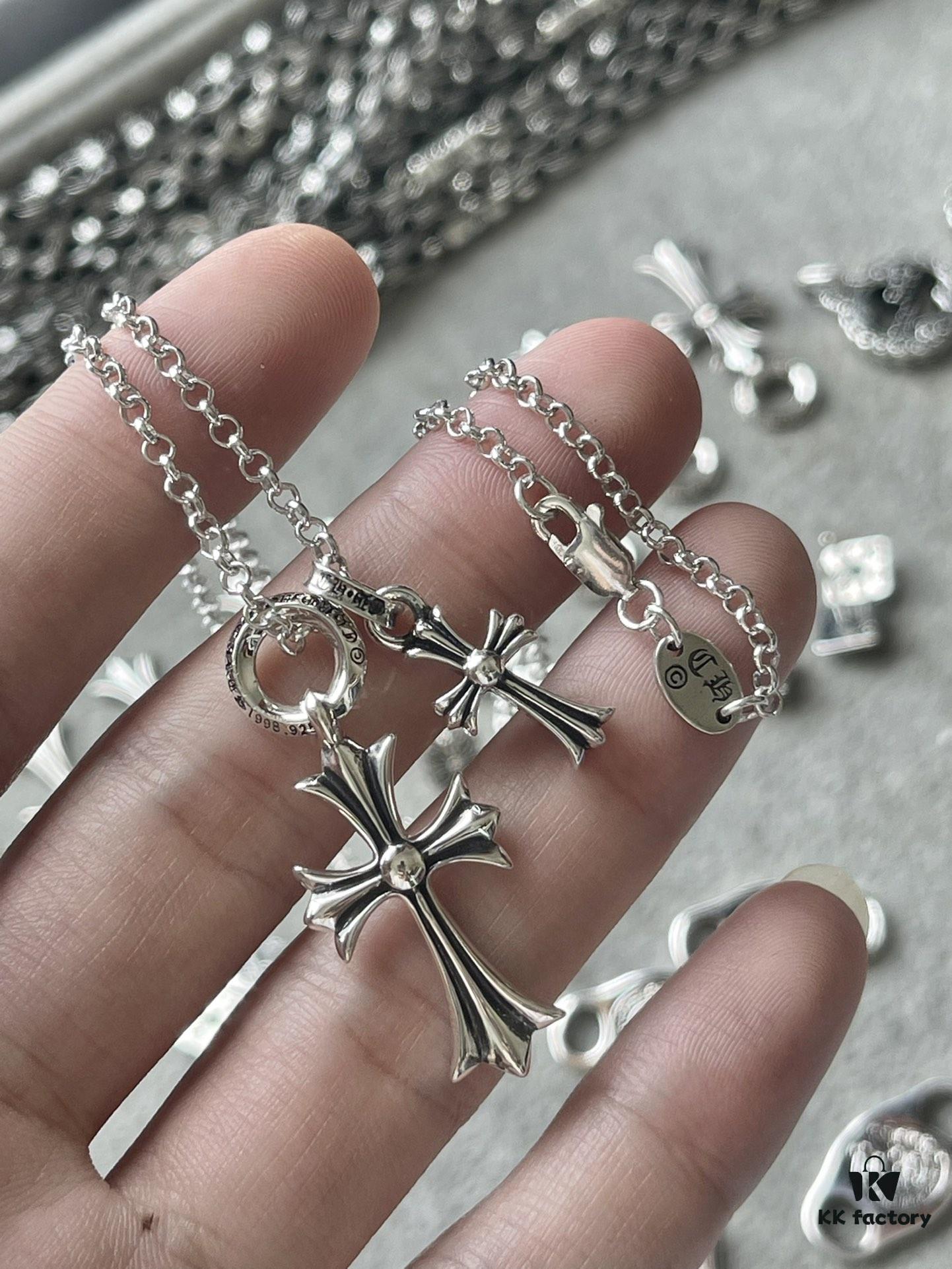 Chrome Hearts Sterling Silver Double Cross Necklace