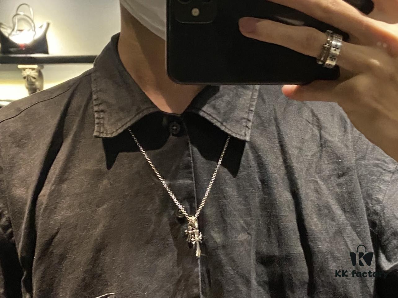 Chrome Hearts Sterling Silver Double Cross Necklace