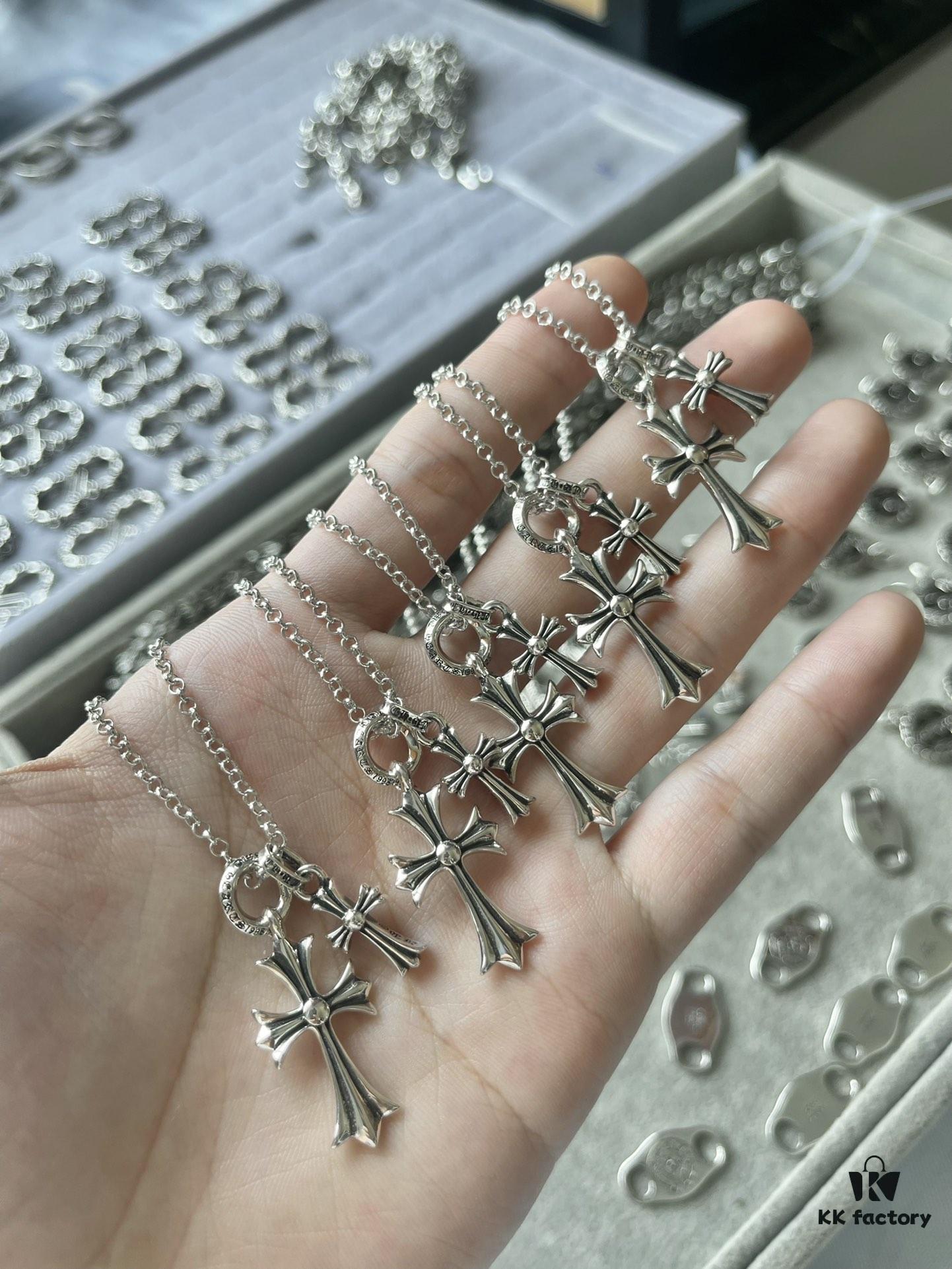 Chrome Hearts Sterling Silver Double Cross Necklace