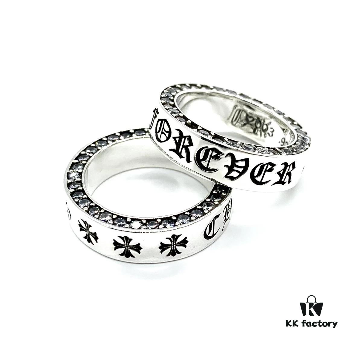 Chrome Hearts Sterling Silver Classic Forever Ring with Stone Inlay