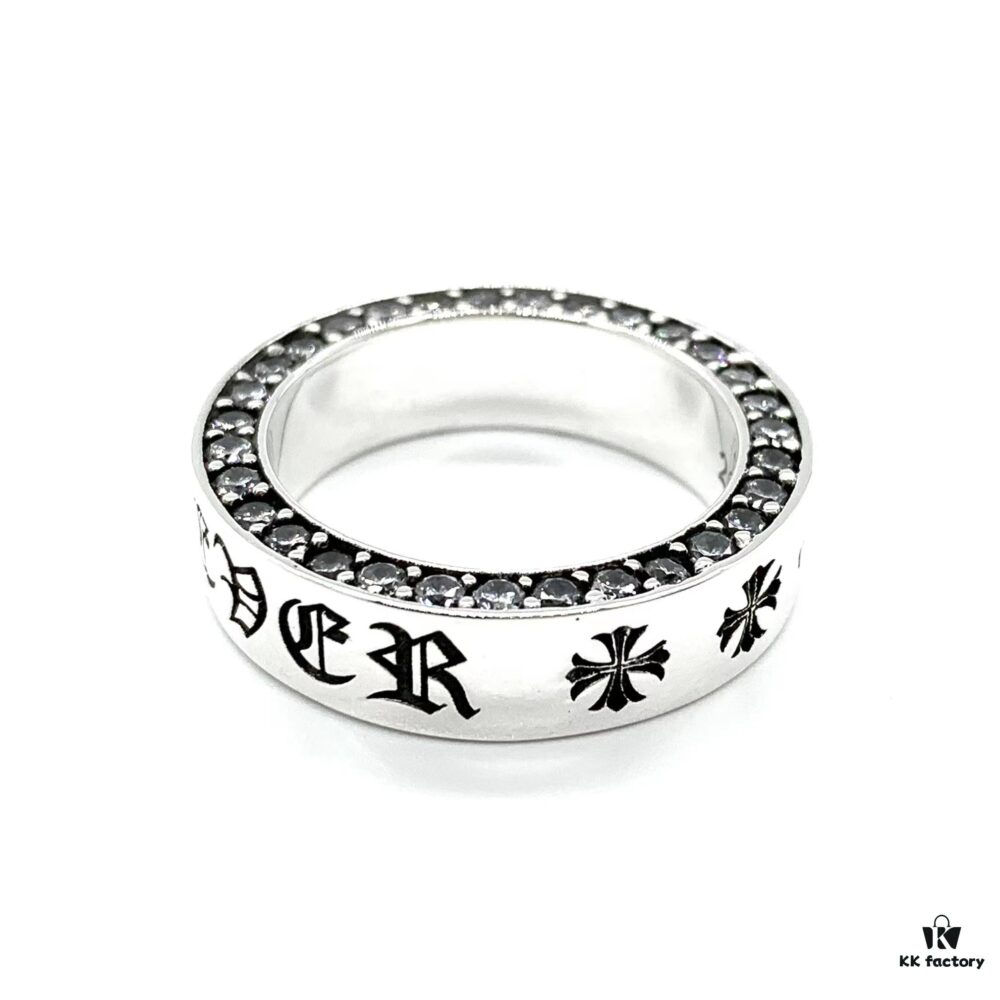 Chrome Hearts Sterling Silver Classic Forever Ring with Stone Inlay