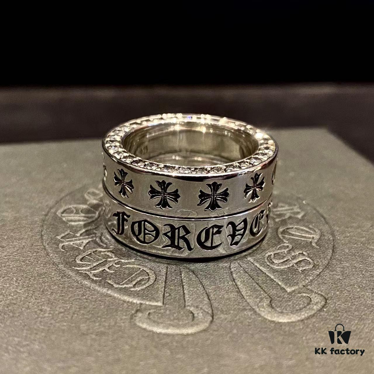 Chrome Hearts Sterling Silver Classic Forever Ring with Stone Inlay