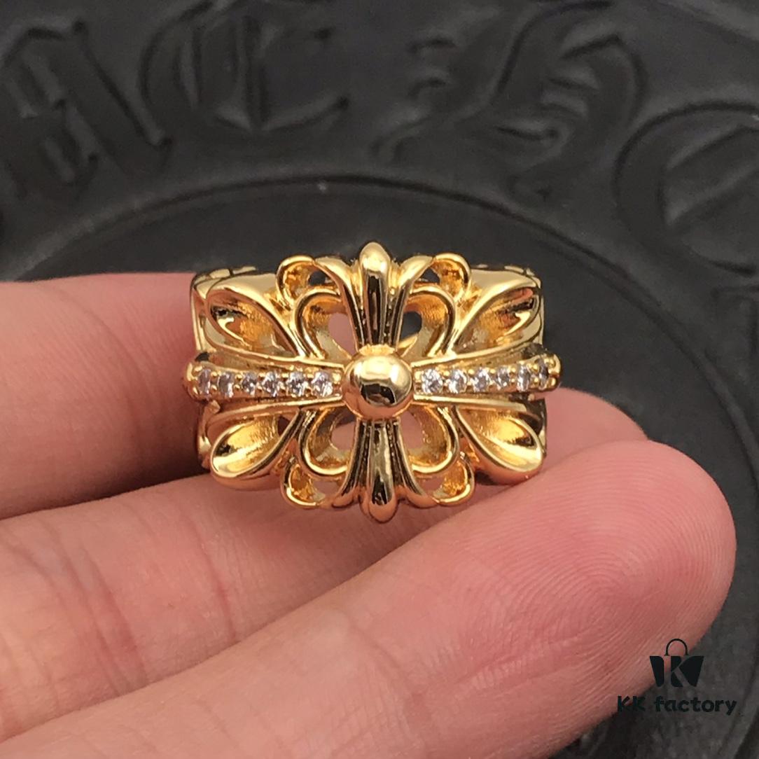 CHROME HEARTS High-Replica Cross Open-Band Ring with Diamond Inlay in 22K Gold