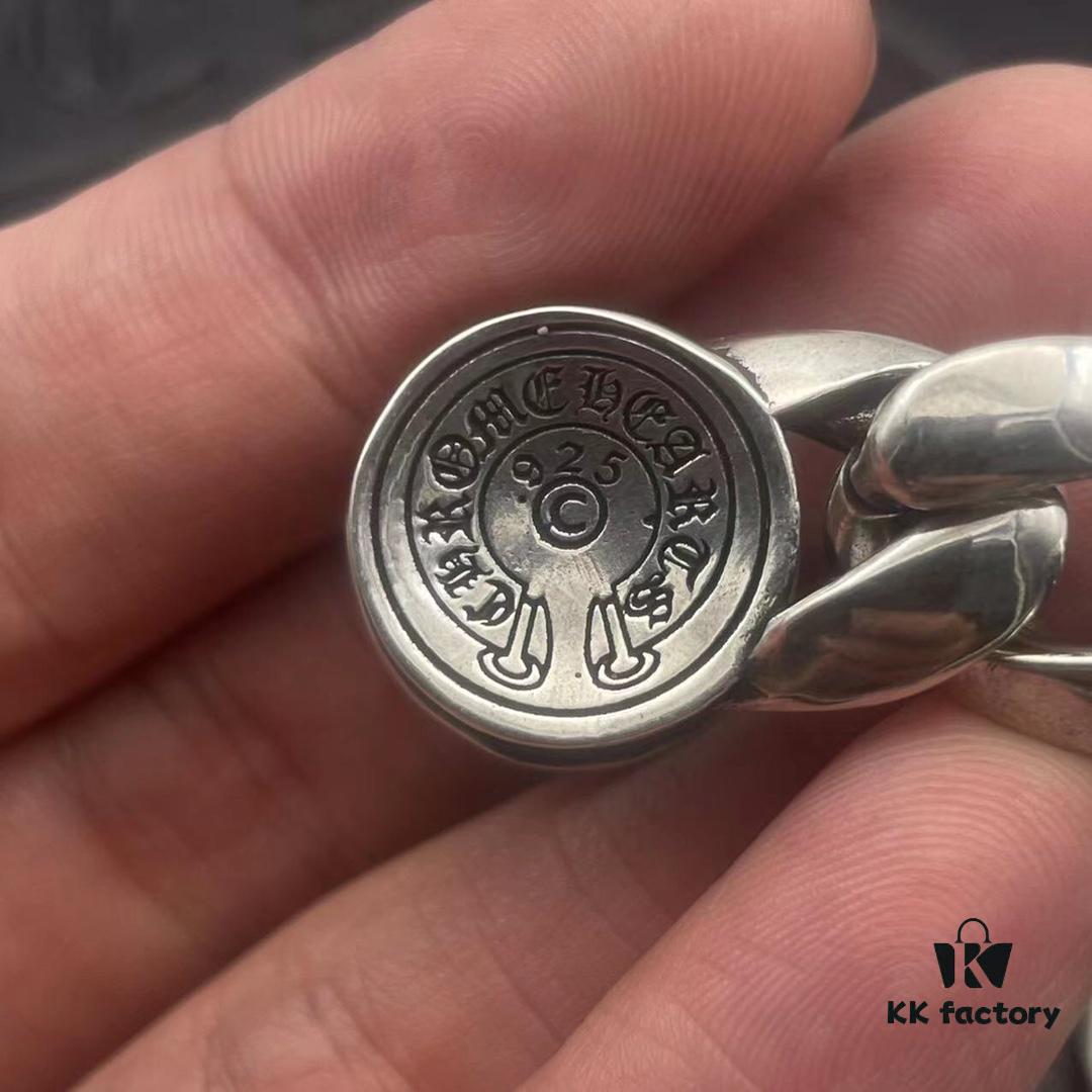 Chrome Hearts Lobster Clasp Large Bracelet, Accurate Pattern and Details, Difficult to Produce, Inner Cross Design Features a Ring of Engraved Text