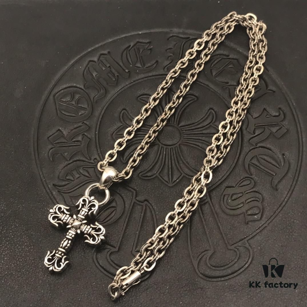 High-Version Cross Medium Double Flame Fire Cross Pendant, Precise Engraving with Letter Chain, 50-70cm Adjustable