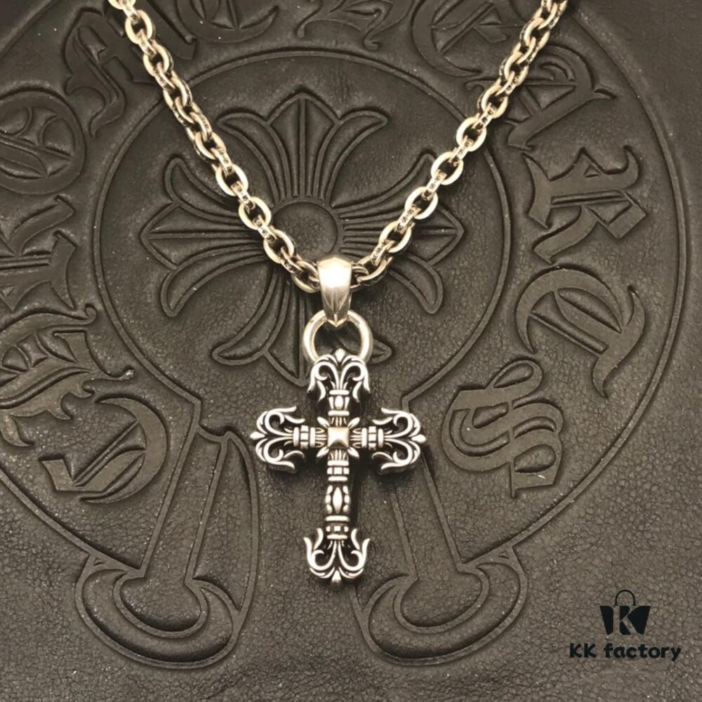 High-Version Cross Medium Double Flame Fire Cross Pendant, Precise Engraving with Letter Chain, 50-70cm Adjustable