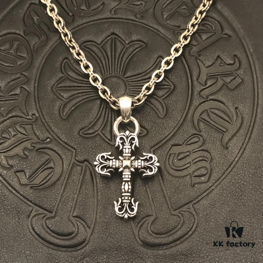 High-Version Cross Medium Double Flame Fire Cross Pendant, Precise Engraving with Letter Chain, 50-70cm Adjustable