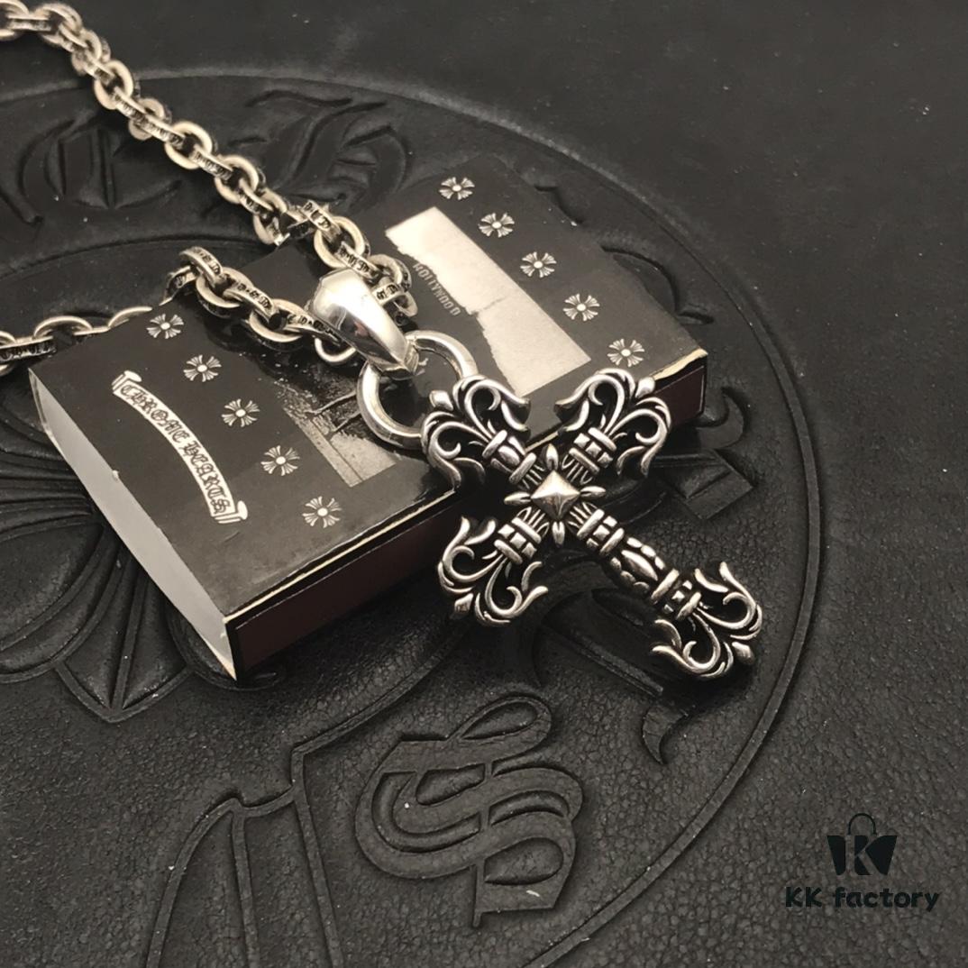 High-Version Cross Medium Double Flame Fire Cross Pendant, Precise Engraving with Letter Chain, 50-70cm Adjustable