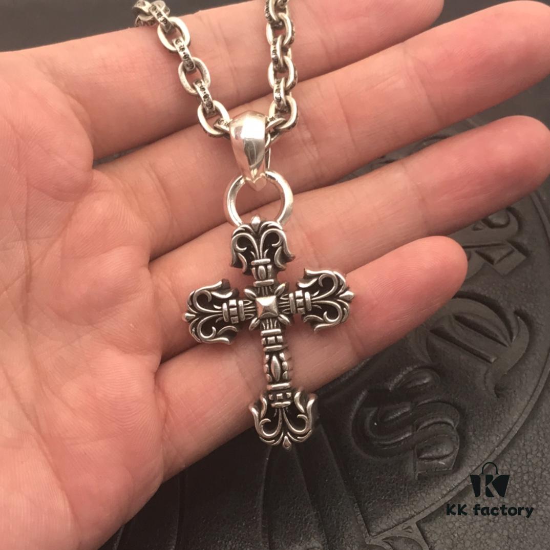 High-Version Cross Medium Double Flame Fire Cross Pendant, Precise Engraving with Letter Chain, 50-70cm Adjustable