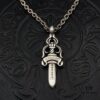 High-Version Chrome Hearts Large Sword Pendant Necklace, Original Handwritten Engraving, Paired with Letter Chain, 50-70cm Adjustable Length