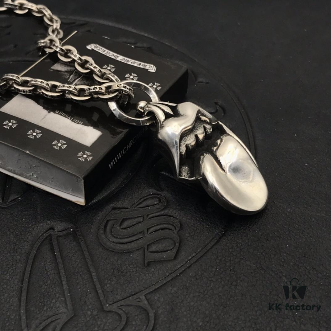 High-End Chrome Hearts Oversized Rolling Stones Tongue Pendant Necklace with Letter Chain, 50-70cm Adjustable Length