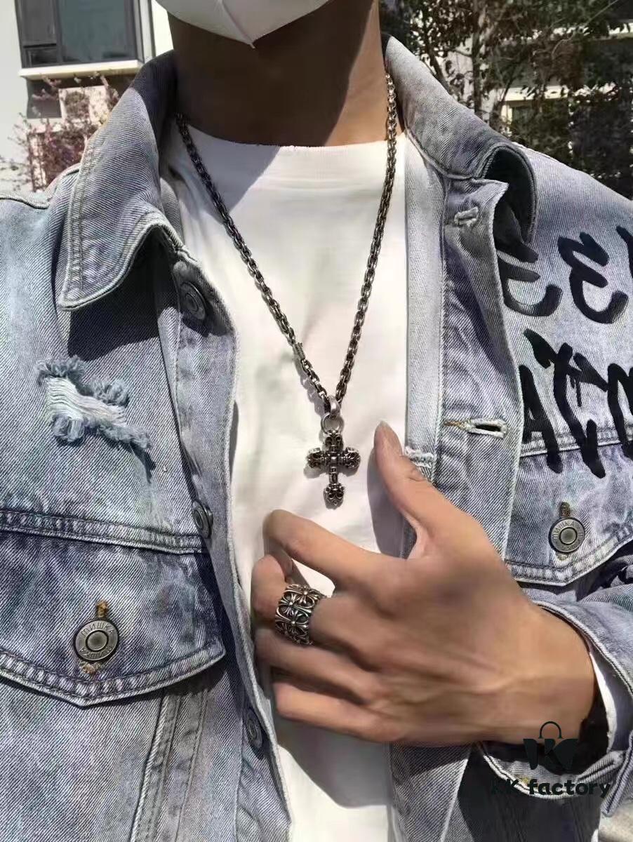 High-Version Cross Medium Double Flame Fire Cross Pendant, Precise Engraving with Letter Chain, 50-70cm Adjustable