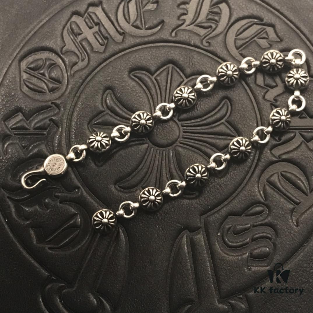 High-Version Chrome Hearts Cross Bead Bracelet, Original Horseshoe Clasp, Precise Details, Clear Engraving, Size 17 to 23 Available