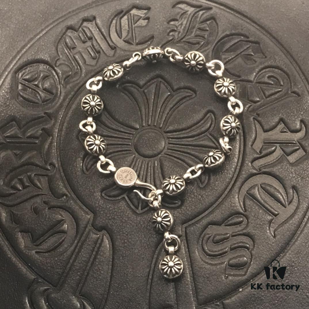 High-Version Chrome Hearts Cross Bead Bracelet, Original Horseshoe Clasp, Precise Details, Clear Engraving, Size 17 to 23 Available