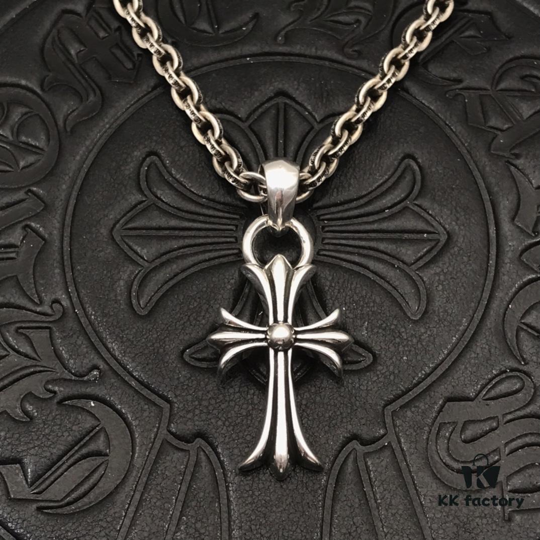 High-Version Chrome Hearts Classic Medium Waterdrop Double Ring Cross Pendant Necklace with Letter Chain, 50-70cm Adjustable Length