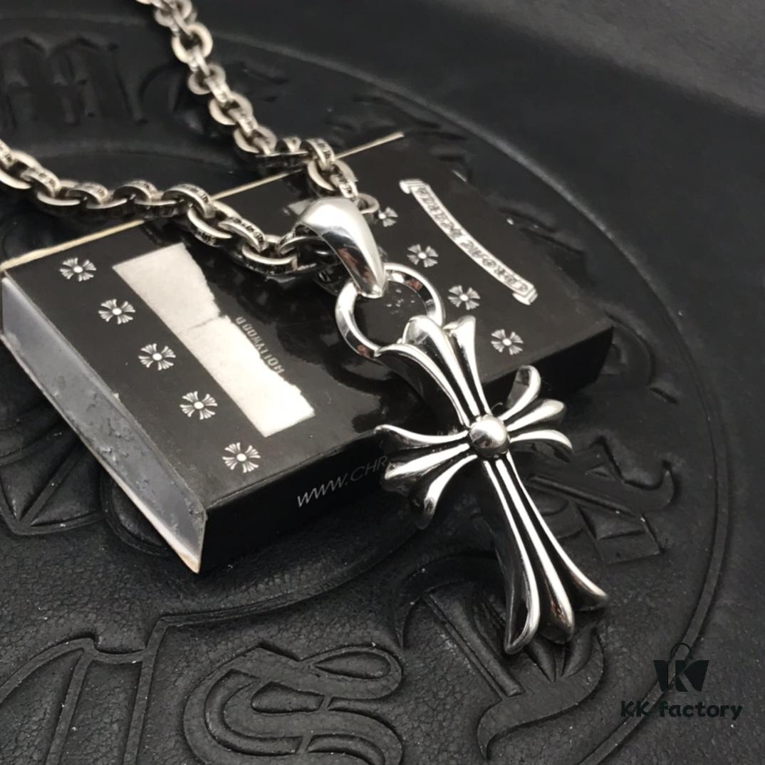 High-Version Chrome Hearts Classic Medium Waterdrop Double Ring Cross Pendant Necklace with Letter Chain, 50-70cm Adjustable Length