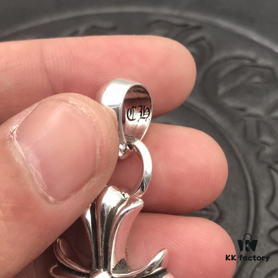 High-Version Chrome Hearts Classic Medium Waterdrop Double Ring Cross Pendant Necklace with Letter Chain, 50-70cm Adjustable Length