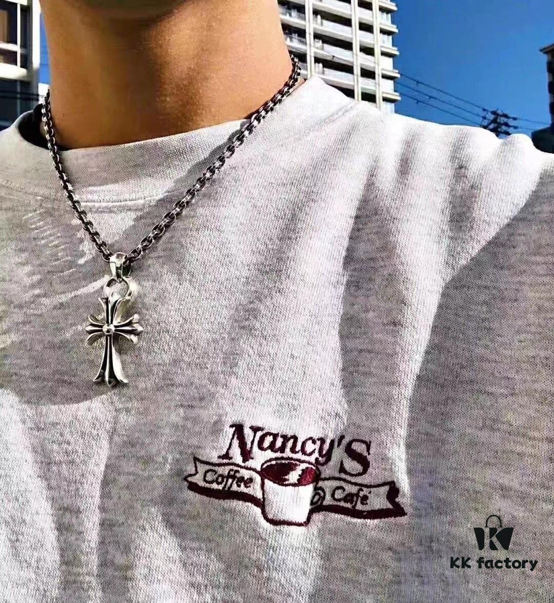 High-Version Chrome Hearts Classic Medium Waterdrop Double Ring Cross Pendant Necklace with Letter Chain, 50-70cm Adjustable Length