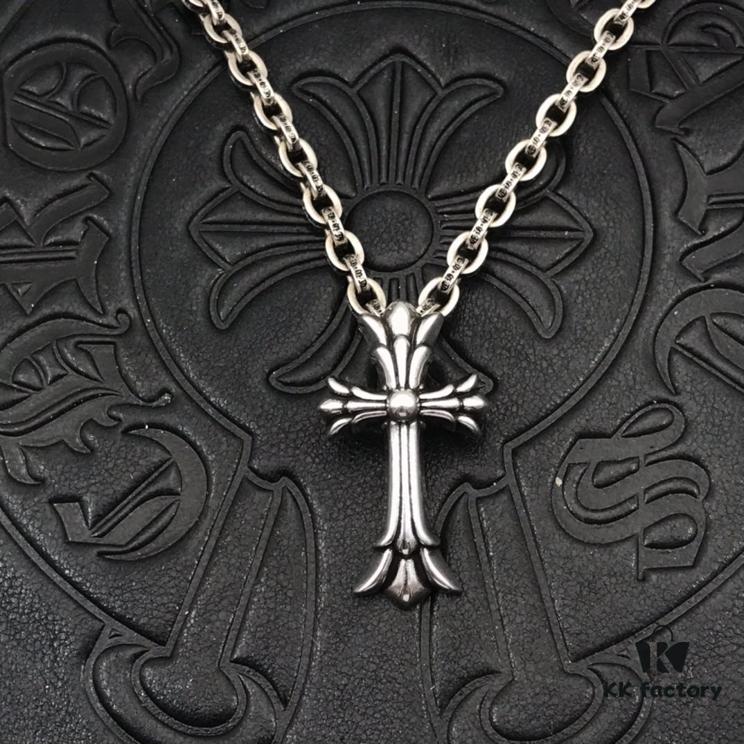 High-Grade Replica Chrome Hearts Classic Medium Double Layer Cross Pendant Necklace with Letter Chain, 50-70cm Adjustable Length