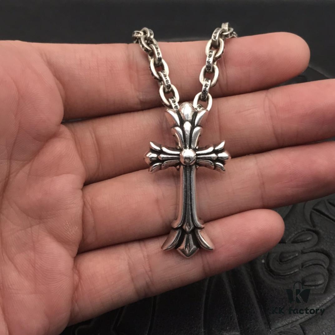 High-Grade Replica Chrome Hearts Classic Medium Double Layer Cross Pendant Necklace with Letter Chain, 50-70cm Adjustable Length