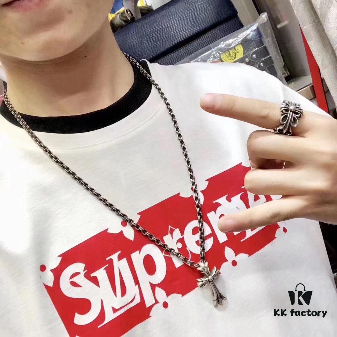 High-Grade Replica Chrome Hearts Classic Medium Double Layer Cross Pendant Necklace with Letter Chain, 50-70cm Adjustable Length