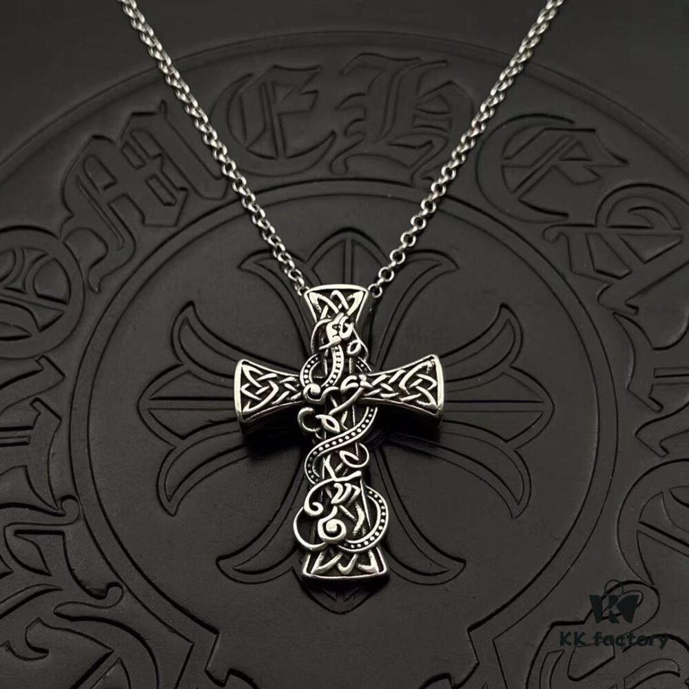 High Version Chrome Hearts Rare Celtic Dragon Pendant with Beaded Chain or Fine O-Link
