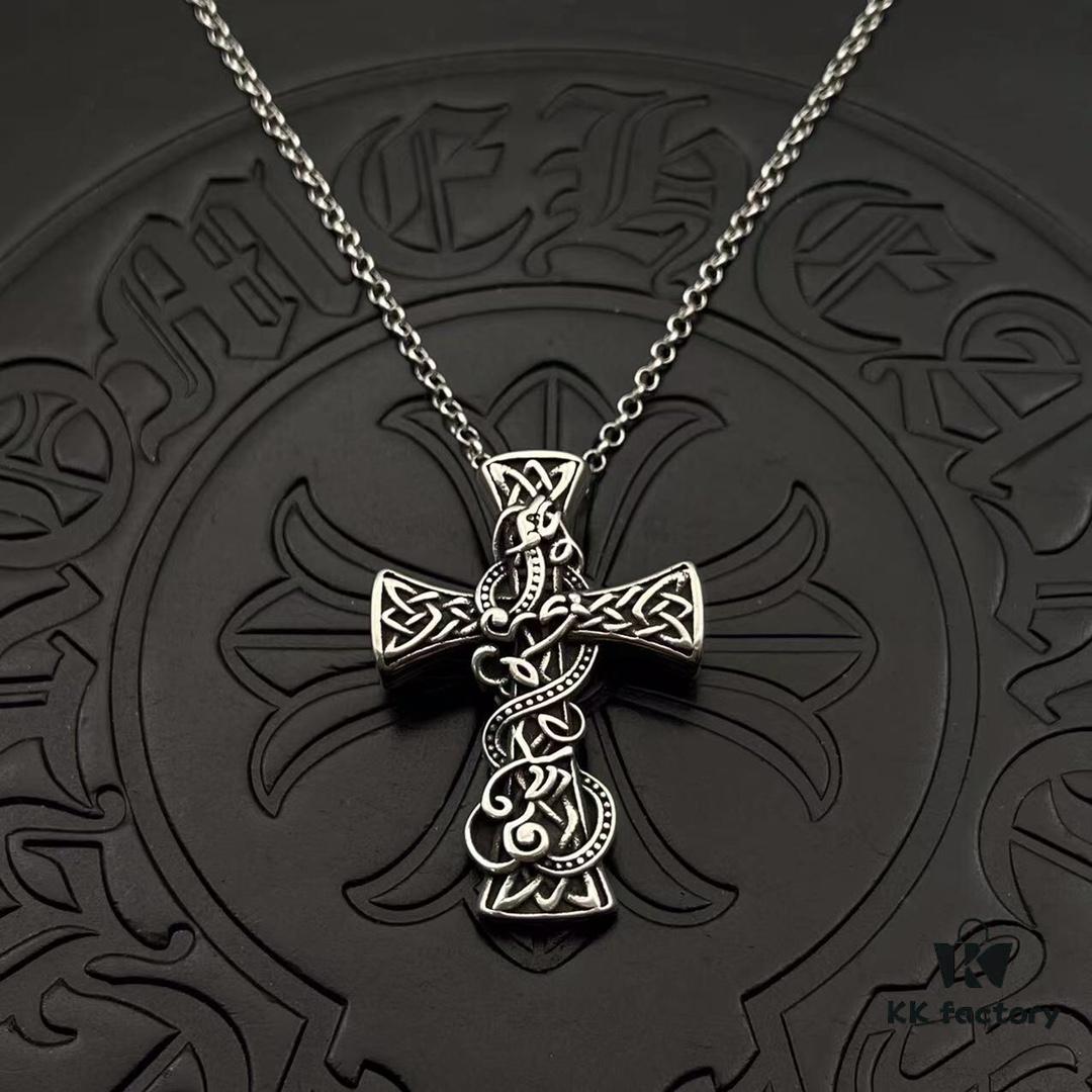 High Version Chrome Hearts Rare Celtic Dragon Pendant with Beaded Chain or Fine O-Link
