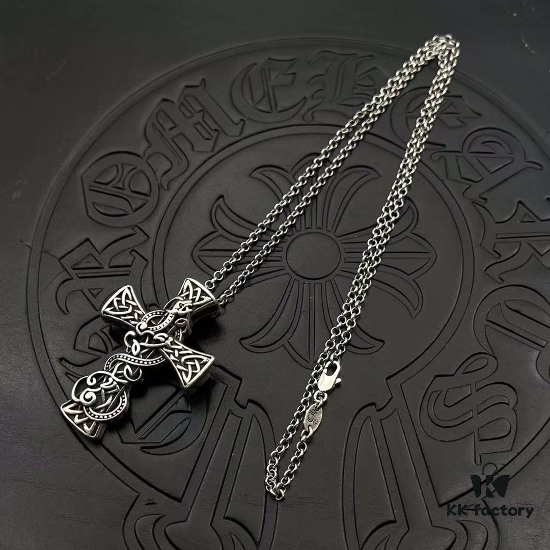 High Version Chrome Hearts Rare Celtic Dragon Pendant with Beaded Chain or Fine O-Link